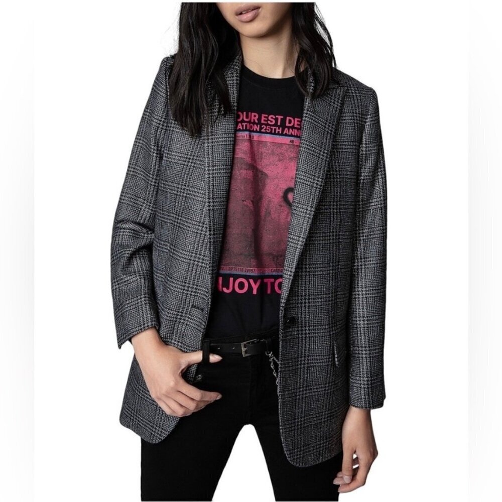 NWT Zadig & Voltaire Viva Car Wool Shimmer Blazer Medium Black